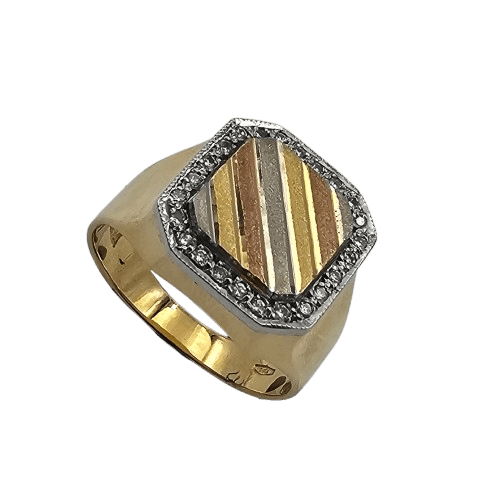 Mens 18ct Yellow, White & Rose Gold Brilliant Cut Diamond Ring 0.24ct TDW W 1/2 With Valuation (MR)