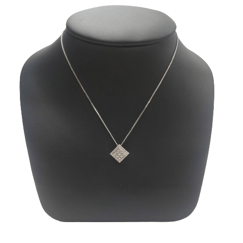 Ladies 9ct White Gold Curb Necklace 4.2g 45cm with Diamond Square Pendant