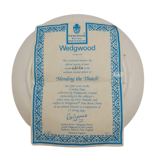 Wedgwood Mending the Thatch by Chris Howells Fine Bone China Collector’s Plate – Made in England