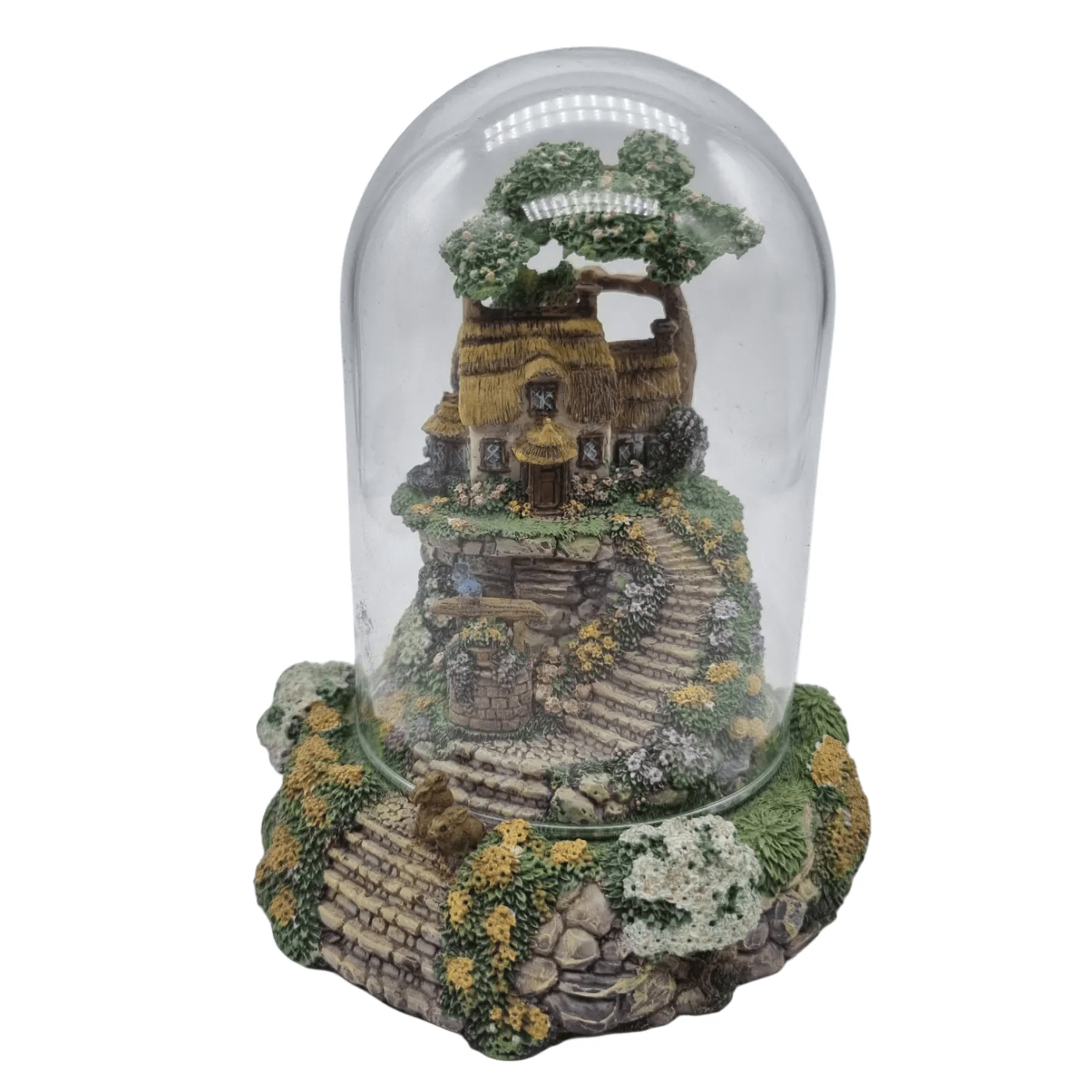 Franklin Mint: Wishing Well Cottage With Glass Dome – Hand Painted Limited Edition Statue #TUU3013