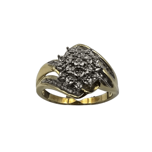 Ladies 9ct Yellow Gold Diamond Cluster Dress Ring 0.15ct TDW N With Valuation (MR)