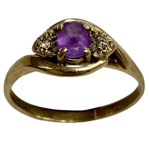 Ladies 9ct Yellow Gold Ring 2.3gms Size 7 With Purple Stone