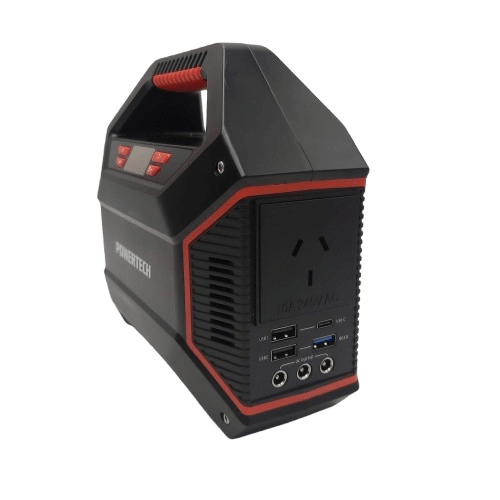 POWERTECH Portable Power Centre 42Ah – 155Wh Li-ion, 100W Inverter, USB/USB-C/DC – Black, In Box w/ Car Power Supply