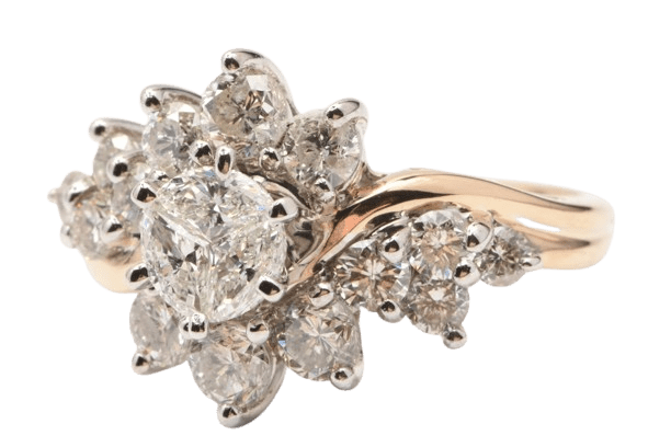 Ladies 14ct Yellow Gold Trillian & Brillaint Cut Diamond Ring 1.86 TDW M WIth Valuation (MR)