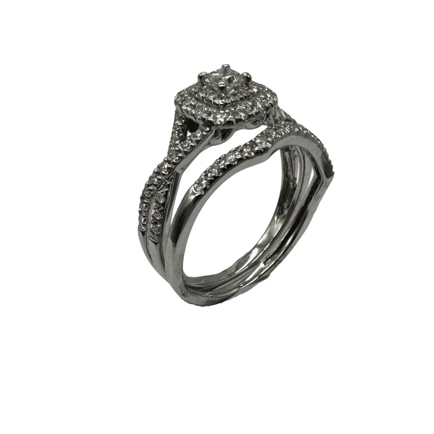 Ladies 14ct White Gold 71 Stone Diamond 2 Ring Set with Princess Cut Diamond Centre Stone 0.60ct TDW N 6 3/4 With Valuation (WR 1284962)