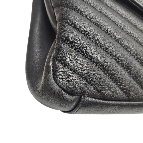Yves Saint Laurent College Medium Satchel in Quilted Lambskin Leather – Black with Patina Silver Hardware (Includes Box & Dust Bag)