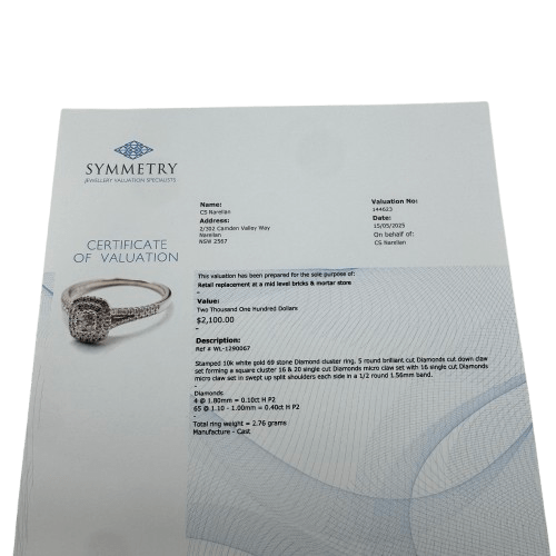 Ladies 10k White Gold 69 Stone Diamond Cluster Ring 0.50ct TDW Q 8 1/4 with Valuation – WL 1290067