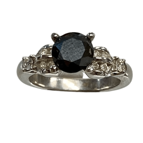 Ladies 18ct White Gold 1.65ct Round Brilliant Black Diamond Ring. Size M. TDW 1.87ct. With Valuation Certificate.