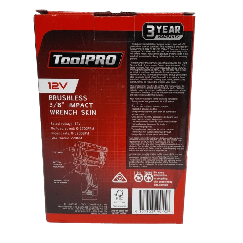 ToolPRO 12V Brushless 3/8″ 200Nm Impact Wrench Skin Only in Box Like New (MR)