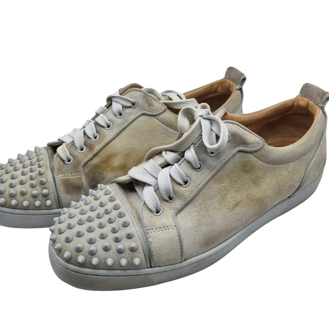 Christian Louboutin Louis Junior Spikes Orlato Suede Shoes in Mint + Box (Size: 45) *Fabric Dirty*