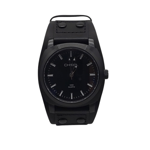 Mens Black Leather Chisel Watch With Box (WR-1347360)