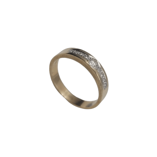9ct Yellow Gold Round Ring – 3.6g – 1x 0.07ct & 6x 0.01ct Diamonds – White Gold Channel Setting – Size 58