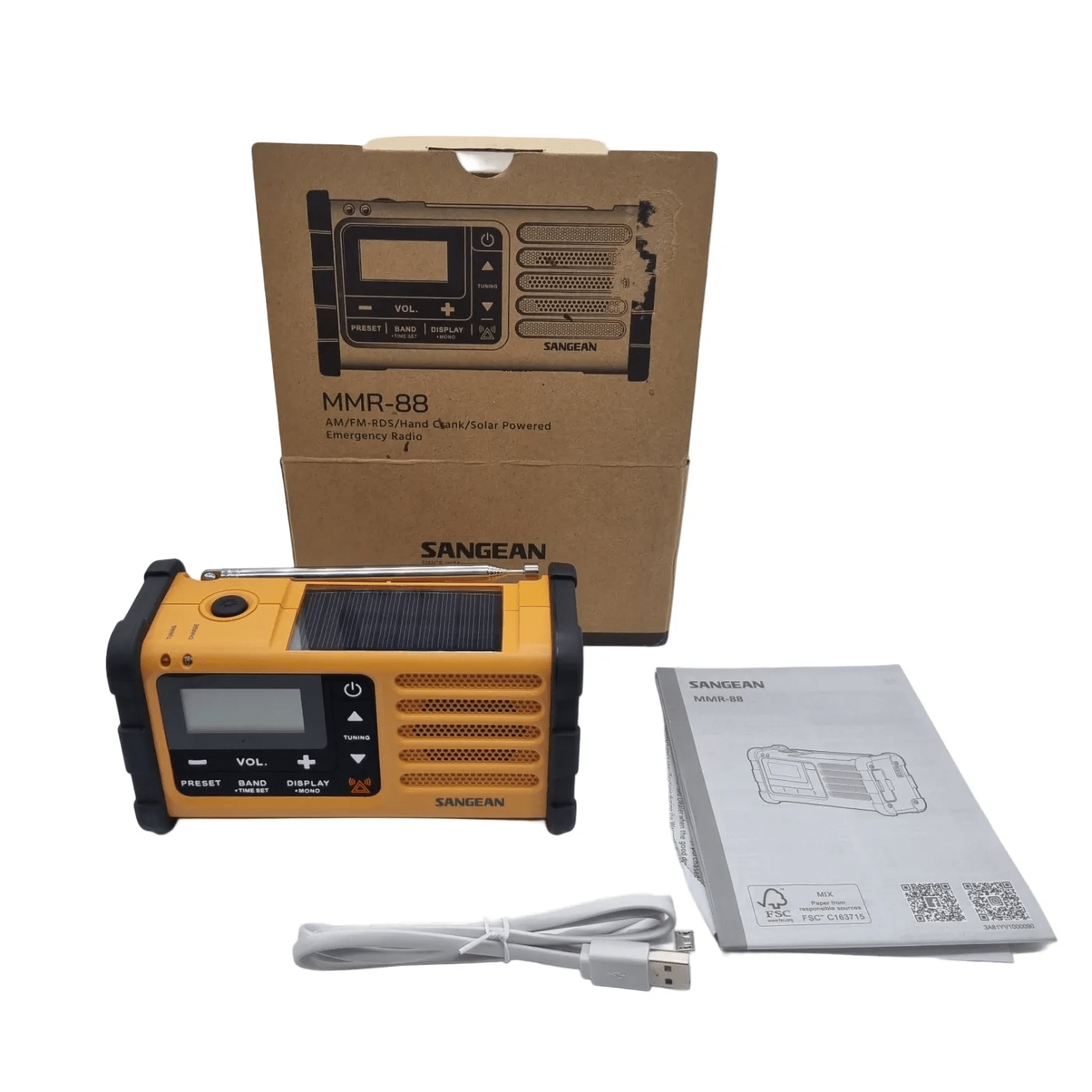 Sangean AM/FM RDS Solar Powered Emergency Radio In Box + Manual + Charger