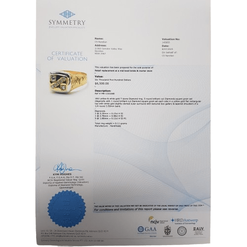 Mens 18ct Yellow and White Gold Brillaint Cut Diamond Square Grain Set Ring 0.35ct TDW Y With Valuation