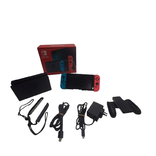 Nintendo Switch Console HAC 001 (01), 32GB Storage, Black, With Red/Blue Joycons, Comfort Grip, Dock, Charger, HDMI, Straps, Box (NA 1347102)
