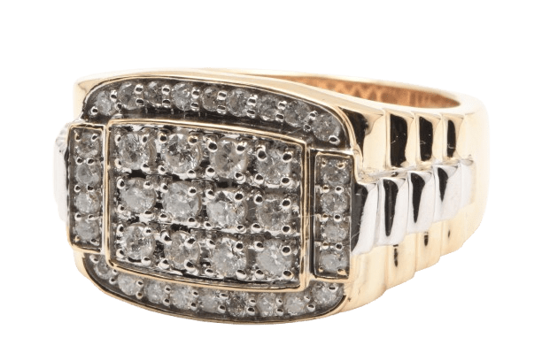 Mens 10Ct Yellow Gold 38 Stone Diamond Tapered Shoulder Band 1.00ct TDW 10.92gms Size W,65