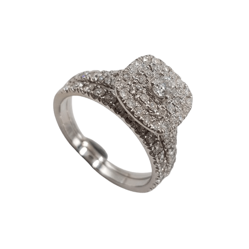 Ladies 18ct White Gold Brilliant Cut Claw Set Square Cluster Engagement Ring Set 1.30ct TDW Q With Valuation