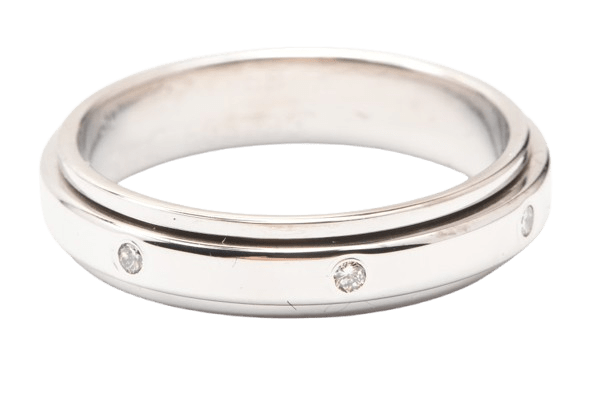 Unisex 18ct White Gold Round Brilliant Cut Pressure Set Diamonds In Spinning Flat Band 0.14ct TDW R With Valuation  (MR)