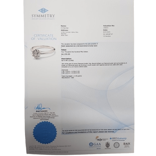 Ladies 18ct White Gold Round Brilliant Cut Diamond Cluster Ring 0.30ct TDW M 1/2 With Valuation