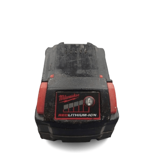 Milwaukee M18 B5 18V 5.0Ah Battery, Heavy Wear & Tear, Blue Paint Spatter