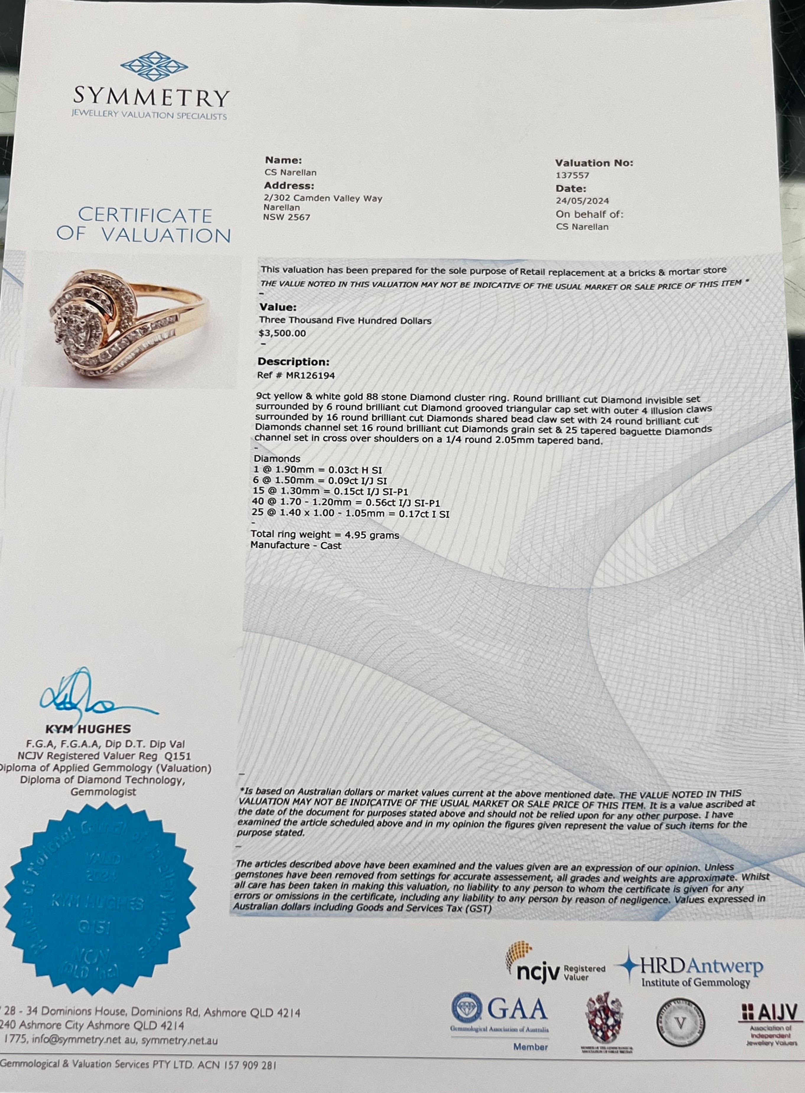 Ladies 9 Carat Yellow Solid Gold Ring – 4.9g, 8.5cm Circumference