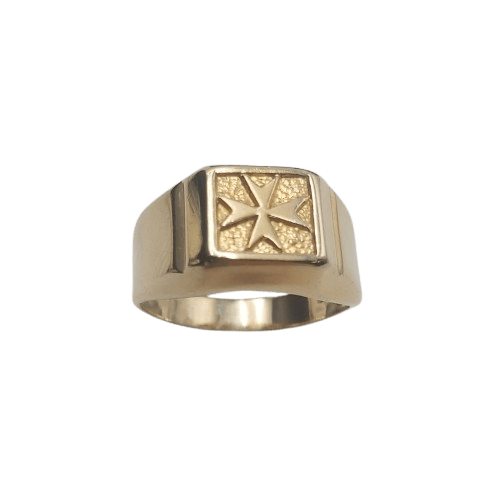 Men’s 9ct Yellow Gold Ring 5.3g Square Face with Maltese Cross