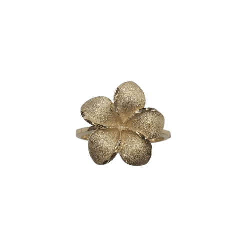 14CT Yellow Gold Round Ring – 2.9g with 14CT Frangipani Design, Size 51