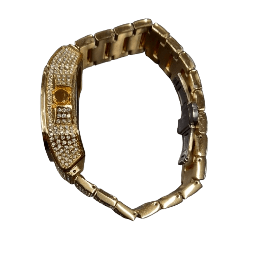 Pintime Square Face Watch Mens Gold With Bling (GE)