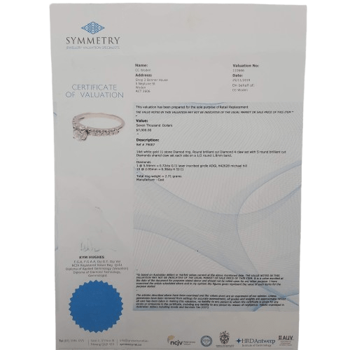 14ct White Gold 11-Stone Diamond Ring – 0.20ct G/I1 Centre, 10 Accent Stones – Size 51 – Valued at AUD $7,000
