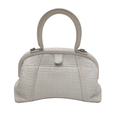 Balnciaga Editor Small White Crocodile Handbag With Crossbody Strap