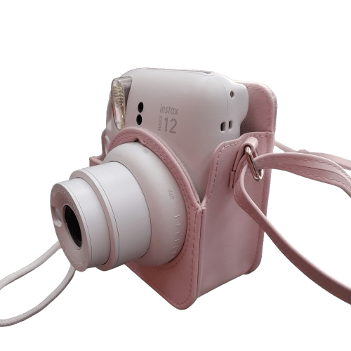 FujiFilm INSTAX mini 12 Instant Camera Clay White With Pink Shoulder Satchel Case