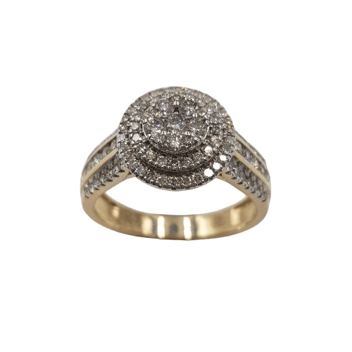Ladies 9ct Yellow & White Gold Brilliant Cut Diamond Cluster and Channel Set Ring 0.82ct TDW P With Valuation