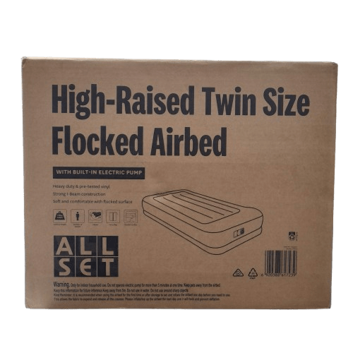 Inflatable Air Mattress Twin Bed with Built-In Pillow – Flocked Surface – Sealed in Box (GE 1345892)