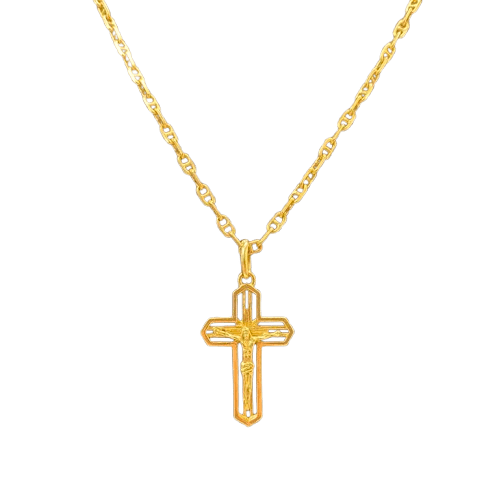 Unisex 18ct Yellow Gold Chain Link Necklace with Cross Pendant. (NG1342434)