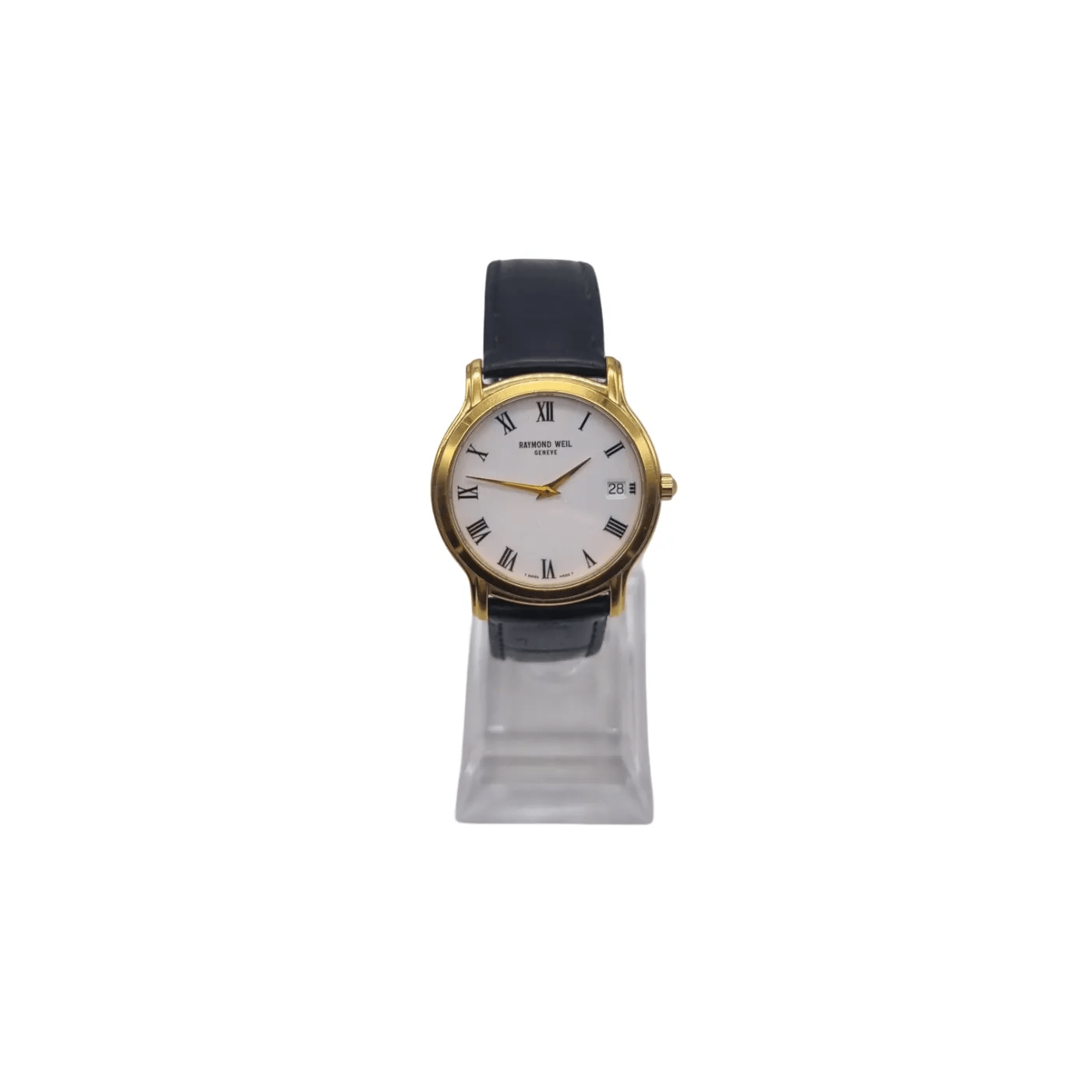 Raymond Weil 18kt Electro Plated Geneve 5569 Quartz Men’s Watch With Black Leather Band (No Box) *Battery Not Ticking*