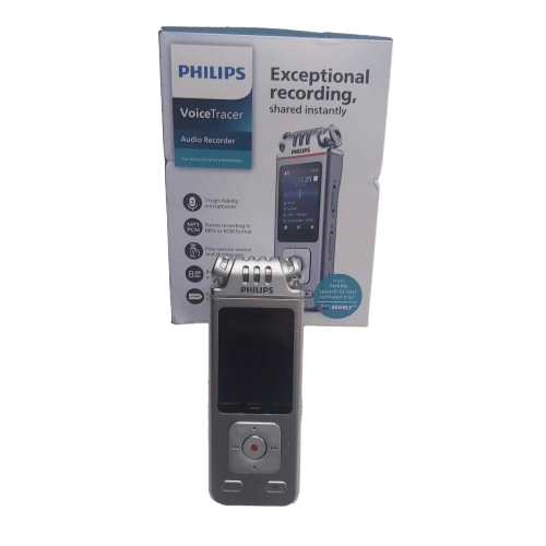 Philips DVT4115 Digital Voice Recorder, Silver, Very Good Condition, Box Is Slightly Dinged, With Box, USB Cable, Manual (NA 1354079)