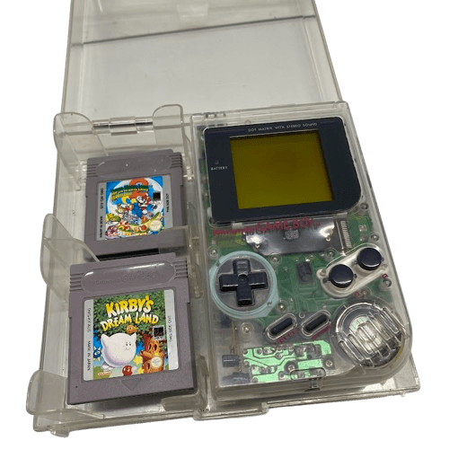 Original Nintendo Game Boy – Clear Hard Case and Two Games