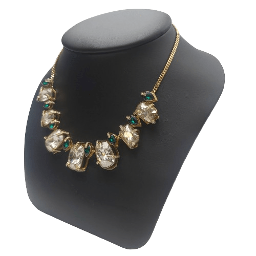 Swarovski Haven Necklace – Clear & Green Alternating Pear and Rectangle Crystal – Gold-Toned – 38 cm (14 7/8 in)