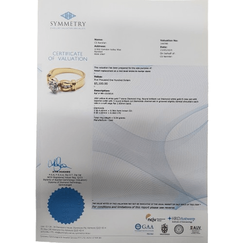 Ladies 18ct Yellow &  White Gold Round Brilliant Cut Claw + Channel Set 0.56 TDW N Ring With Valuation (MR)