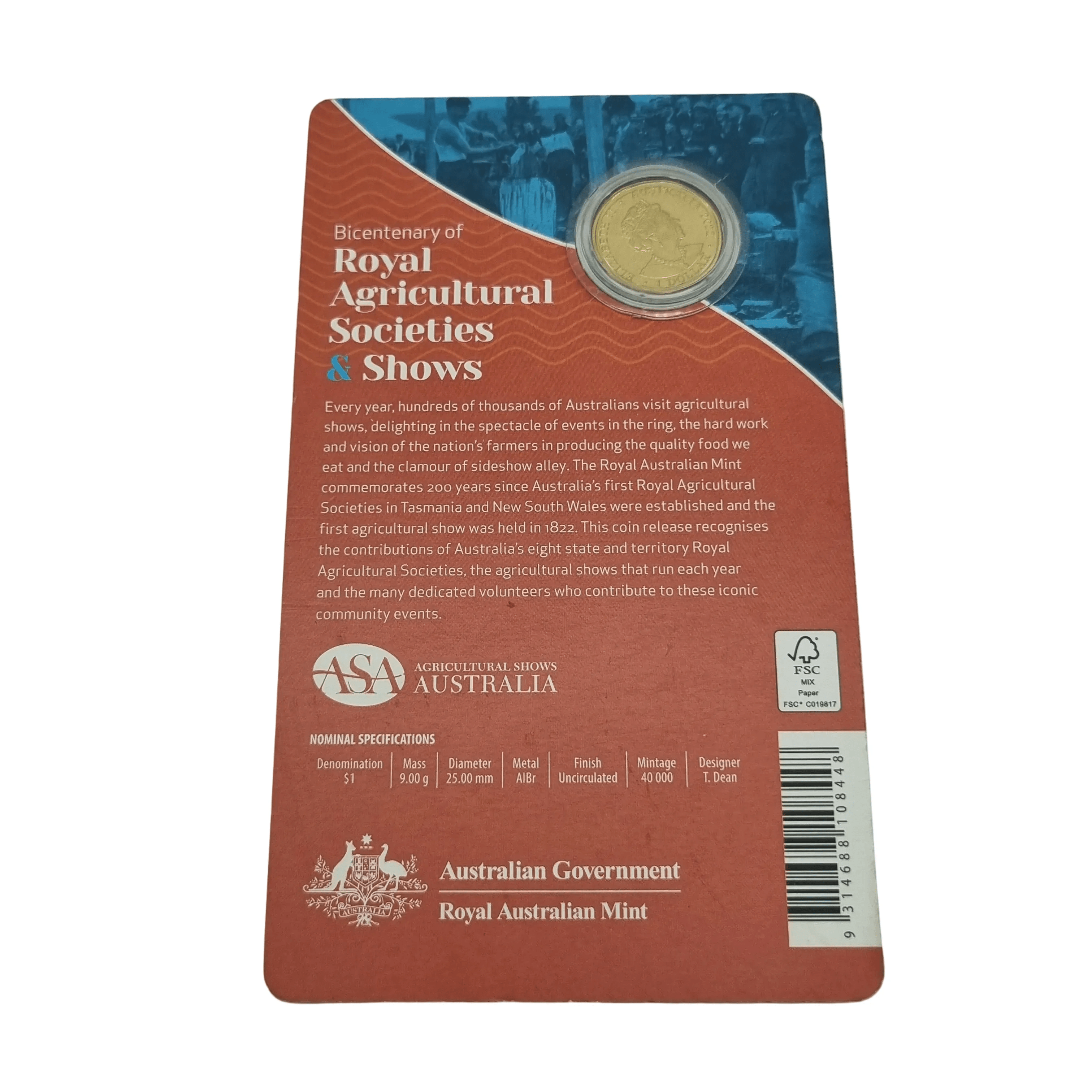 2022 $1 Bicentenary of the Royal Agricultural Society Coloured UNC Coin
