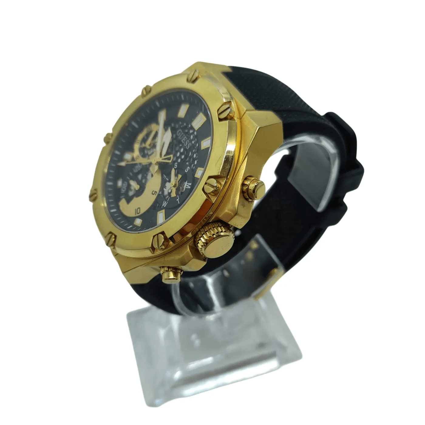 Men’s Black/Gold Guess Watch 106.0gms GW0334G2 Black Plastic Band Analogue Round  (WL 1353292)