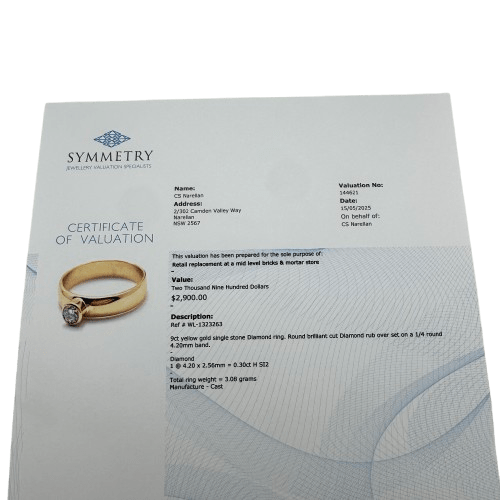 Ladies 9ct Yellow Gold Single Stone Diamond Ring 0.30ct TDW N 6 3/4 with Valuation – WL 1323263