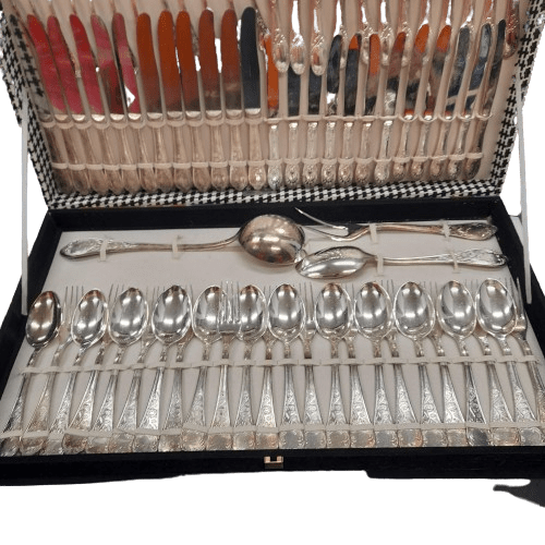 Silver Cutlery Set In Black And White Case