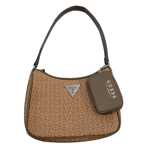 Guess Brown Monogram Shoulder Bag With Attached Coin Wallet (GE)