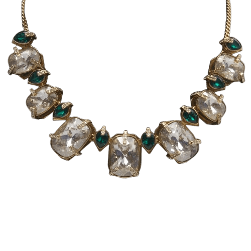 Swarovski Haven Necklace – Clear & Green Alternating Pear and Rectangle Crystal – Gold-Toned – 38 cm (14 7/8 in)