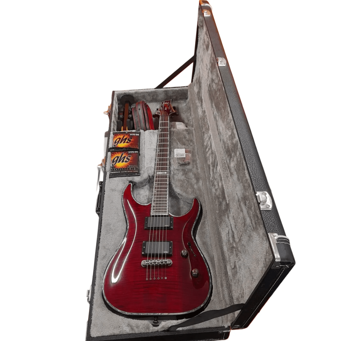 ESP LTD Deluxe H-1001 Dark Red Electric Guitar With EMG Pickups & Mother of Pearl Inlay – Includes Hard Case , Stand , Strap & Spare Strings