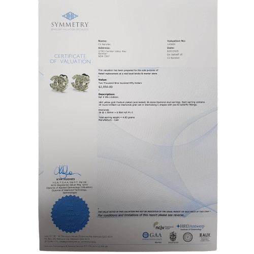 Ladies 18ct Yellow Gold Rhodium Plated Round Brillaint Cut Diamond Interlocing C Stud Earrings 0.50ct TDW