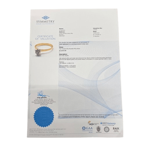 Ladies 18ct Yellow & White Gold Single Stone Diamond Ring. Round Brilliant Cut Diamond Illusion Grain Set With Tapered Gallery With Pointed Swept Up Shoulders. TDW 0.20ct. Size L/6, With Valuation Certificate (NG 142944)