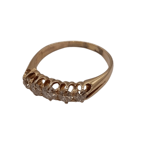 Ladies 18ct Yellow Gold 5 old Mine cut Diamonds claw & grain set 0.64CT TDW N 1/2 7 With Valuation