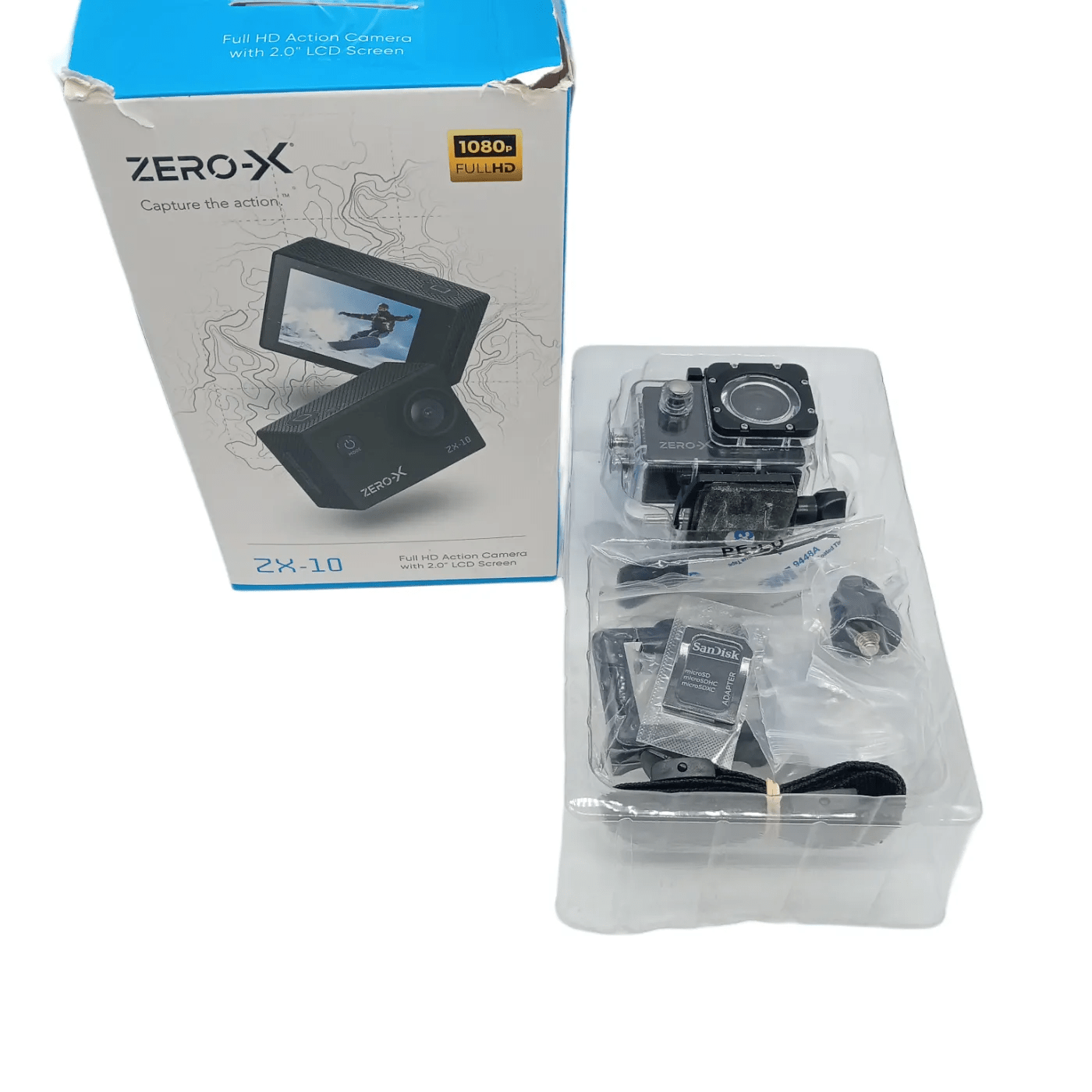 Zero-X ZX-10 Action Camera Black in Box with Case, Mount & Charger  (WR)